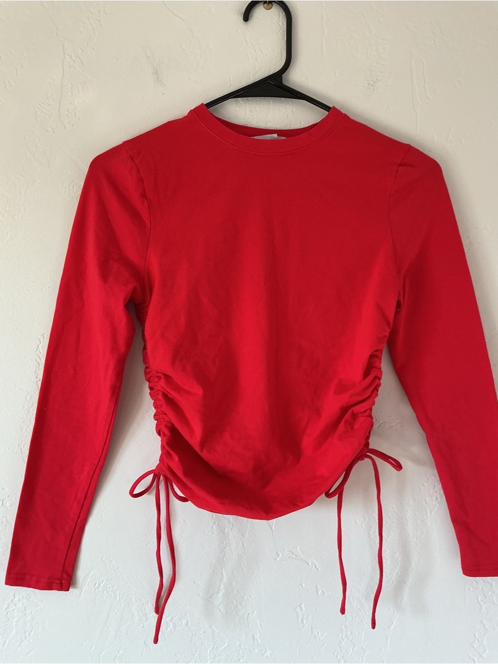 Adika Red Long-Sleeve Side Ruched Tie Tee